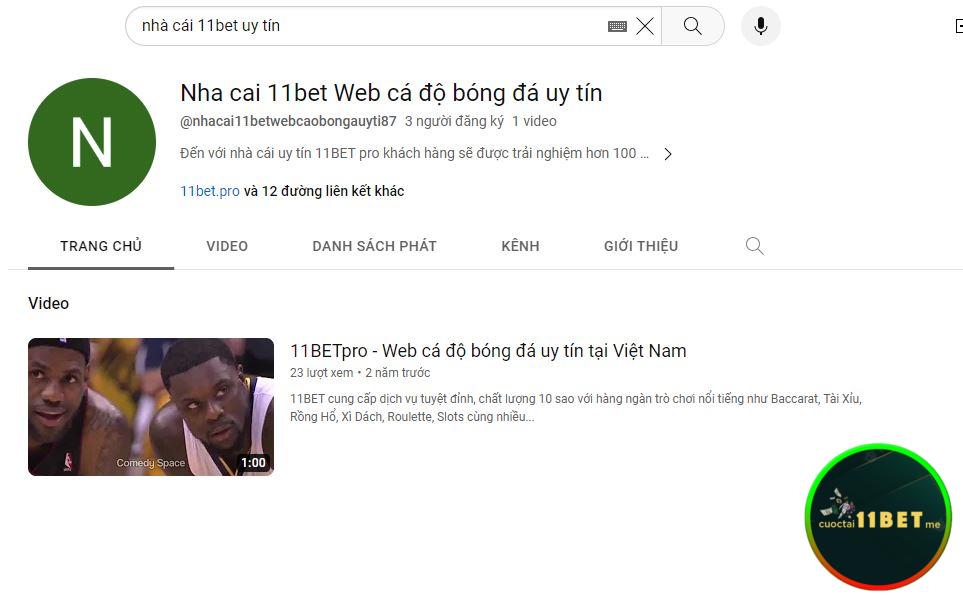 Tìm kiếm thông tin về 11bet tại Youtube